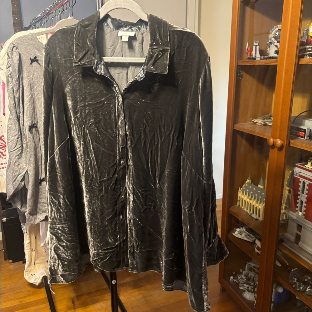 J. Jill Charcoal Velvet Blouse